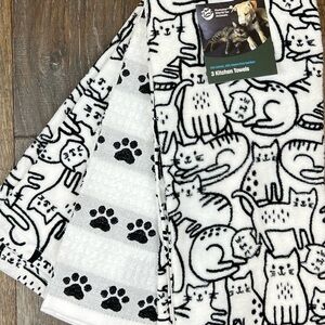 Humane World for Animals’ ‘Black & White Cats’  Dish Towels (3). NWT. Firm!